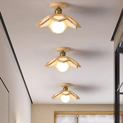Modern Minimalist Flower PVC Wood 1-Light Semi-Flush Mount Ceiling Light For Hallway