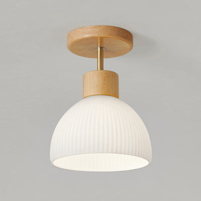 Modern Minimalist Half Round Wood Glass 1-Light Semi-Flush Mount Ceiling Light For Hallway