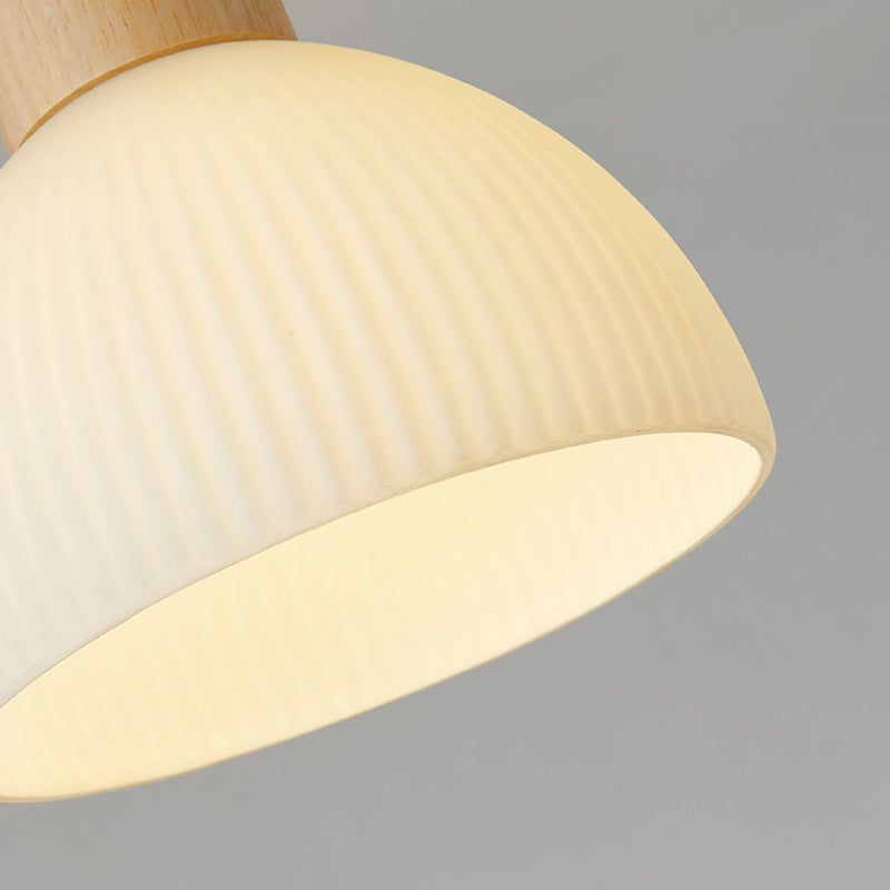 Modern Minimalist Half Round Wood Glass 1-Light Semi-Flush Mount Ceiling Light For Hallway