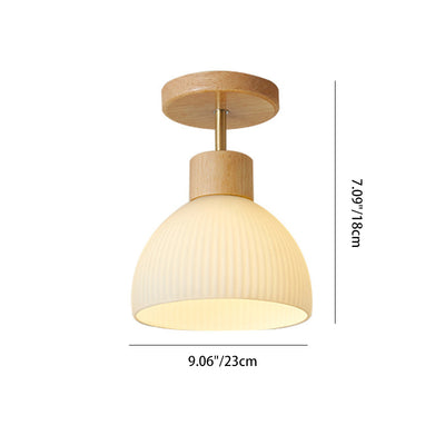 Modern Minimalist Half Round Wood Glass 1-Light Semi-Flush Mount Ceiling Light For Hallway