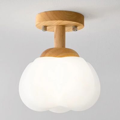 Modern Minimalist Flower Wood Plastic 1-Light Semi-Flush Mount Ceiling Light For Hallway