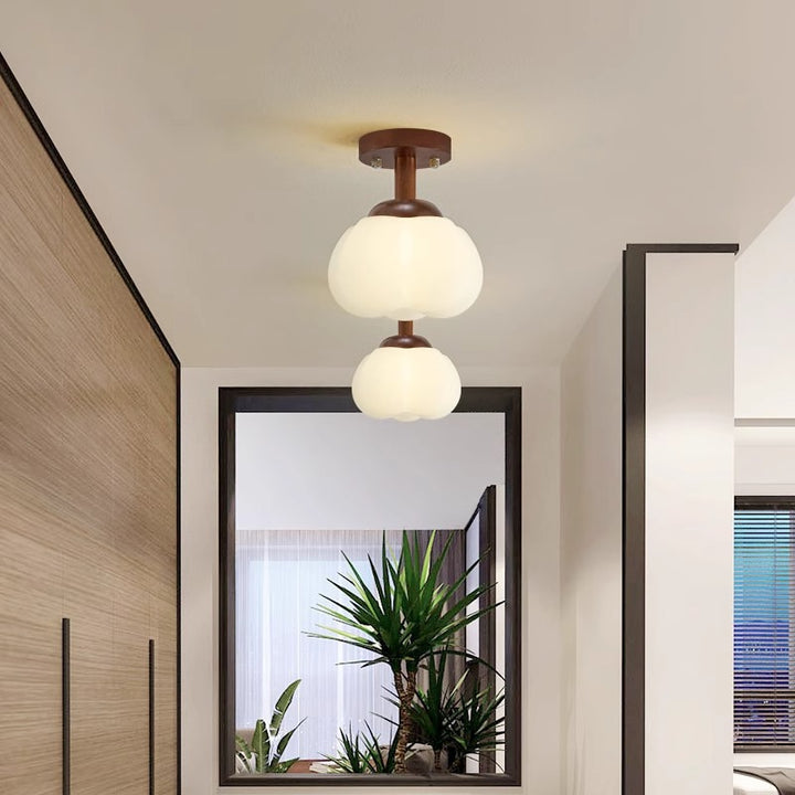Luz de techo semiempotrada de 1 luz de madera y plástico minimalista moderna para pasillo 