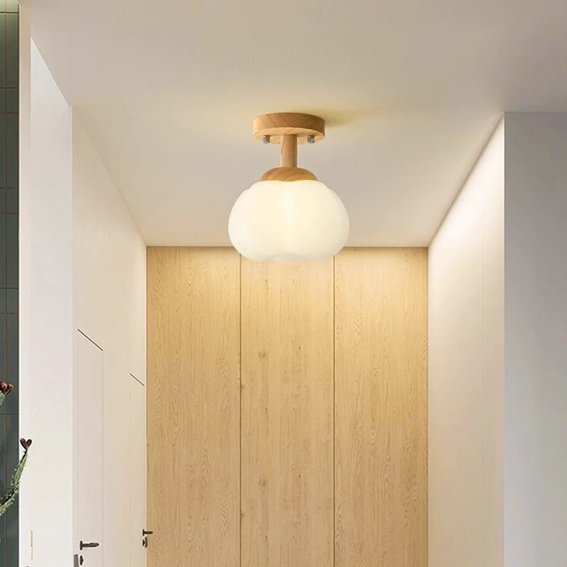 Luz de techo semiempotrada de 1 luz de madera y plástico minimalista moderna para pasillo 
