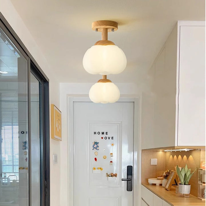 Luz de techo semiempotrada de 1 luz de madera y plástico minimalista moderna para pasillo 