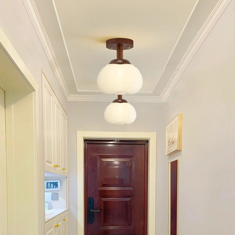 Modern Minimalist Flower Wood Plastic 1-Light Semi-Flush Mount Ceiling Light For Hallway