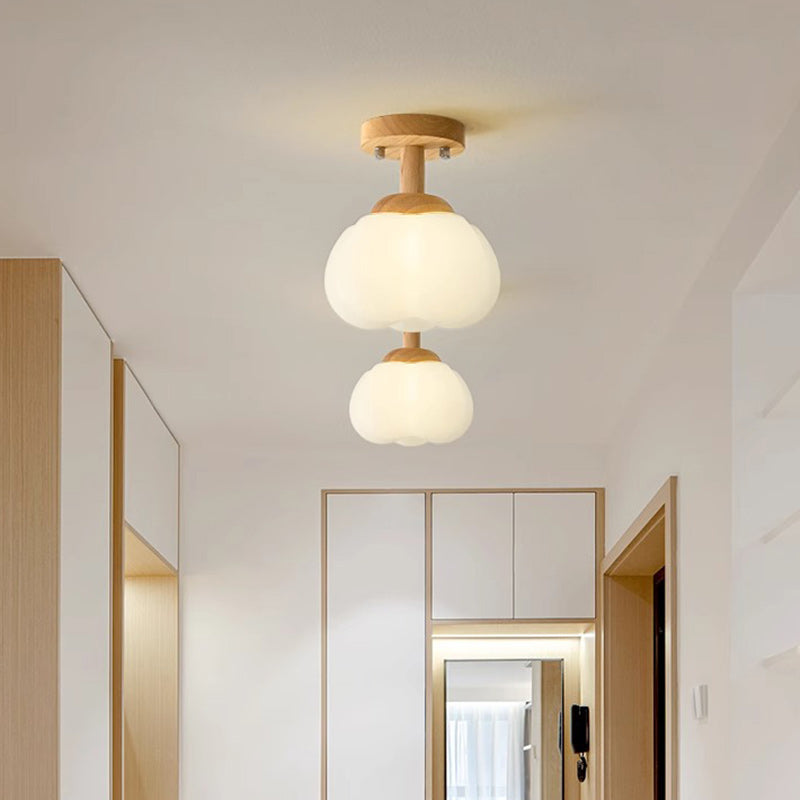Modern Minimalist Flower Wood Plastic 1-Light Semi-Flush Mount Ceiling Light For Hallway