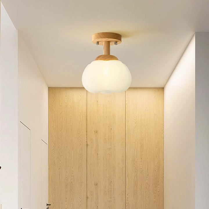 Luz de techo semiempotrada de 1 luz de madera y plástico minimalista moderna para pasillo 