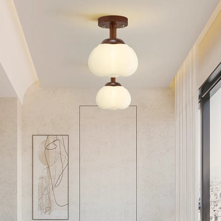 Luz de techo semiempotrada de 1 luz de madera y plástico minimalista moderna para pasillo 