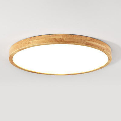 Contemporary Scandinavian Round Solid Wood Acrylic LED Flush Mount Ceiling Light For Study