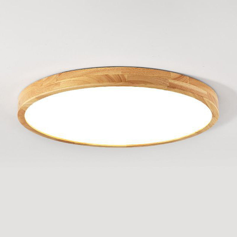 Contemporary Scandinavian Round Solid Wood Acrylic LED Flush Mount Ceiling Light For Study