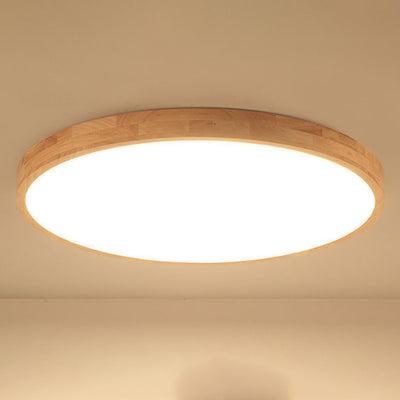 Contemporary Scandinavian Round Solid Wood Acrylic LED Flush Mount Ceiling Light For Study