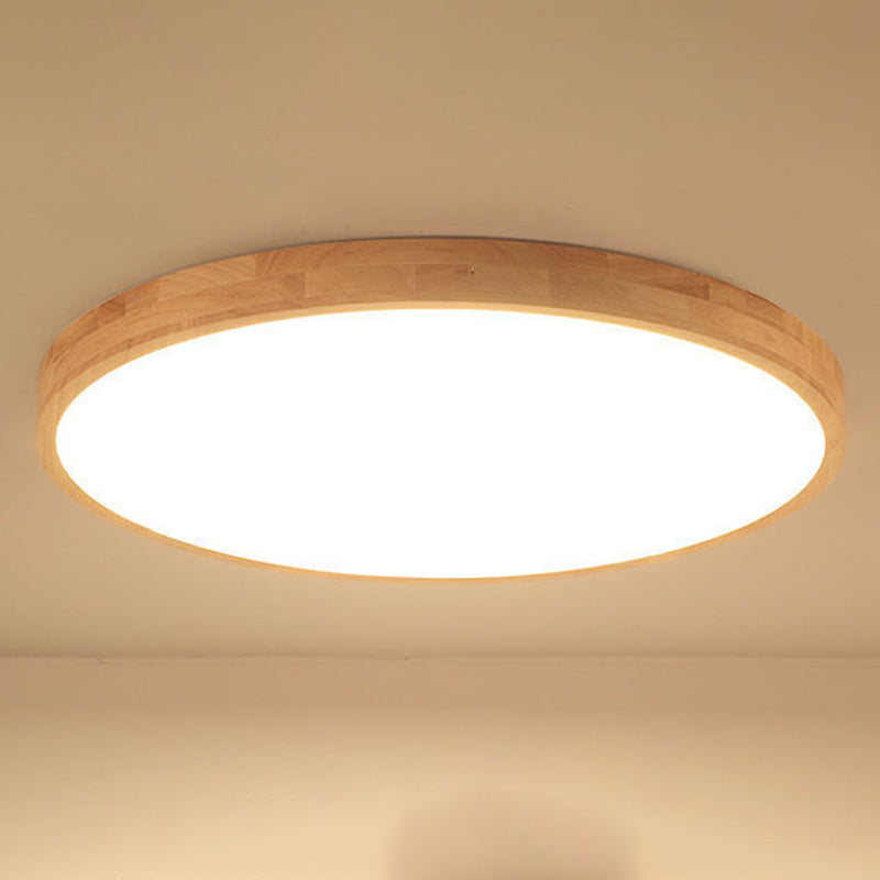 Contemporary Scandinavian Round Solid Wood Acrylic LED Flush Mount Ceiling Light For Study