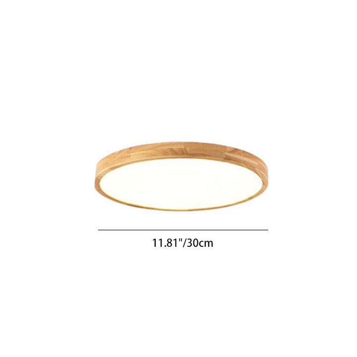 Contemporary Scandinavian Round Solid Wood Acrylic LED Flush Mount Ceiling Light For Study