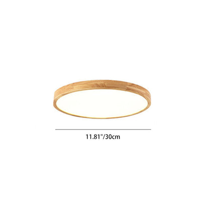 Contemporary Scandinavian Round Solid Wood Acrylic LED Flush Mount Ceiling Light For Study