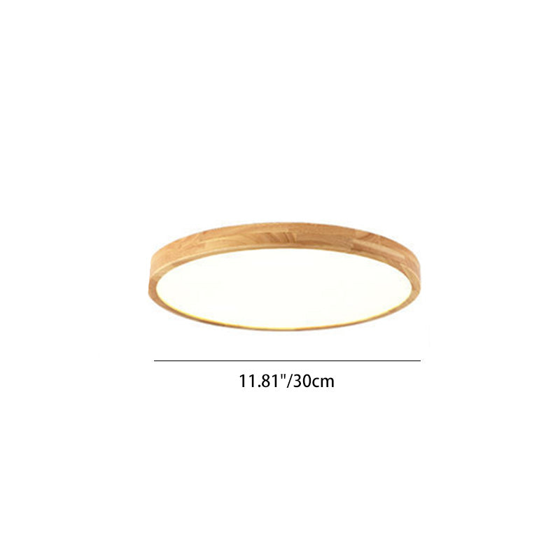 Contemporary Scandinavian Round Solid Wood Acrylic LED Flush Mount Ceiling Light For Study