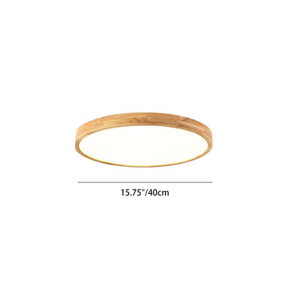 Contemporary Scandinavian Round Solid Wood Acrylic LED Flush Mount Ceiling Light For Study