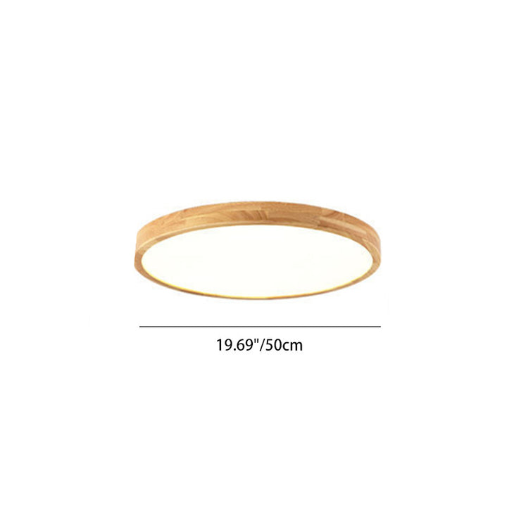 Contemporary Scandinavian Round Solid Wood Acrylic LED Flush Mount Ceiling Light For Study