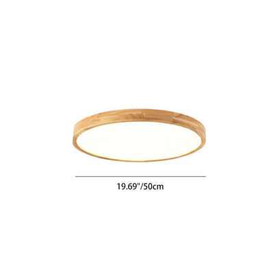 Contemporary Scandinavian Round Solid Wood Acrylic LED Flush Mount Ceiling Light For Study