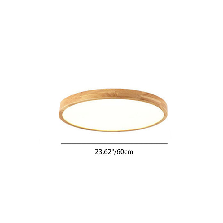 Contemporary Scandinavian Round Solid Wood Acrylic LED Flush Mount Ceiling Light For Study