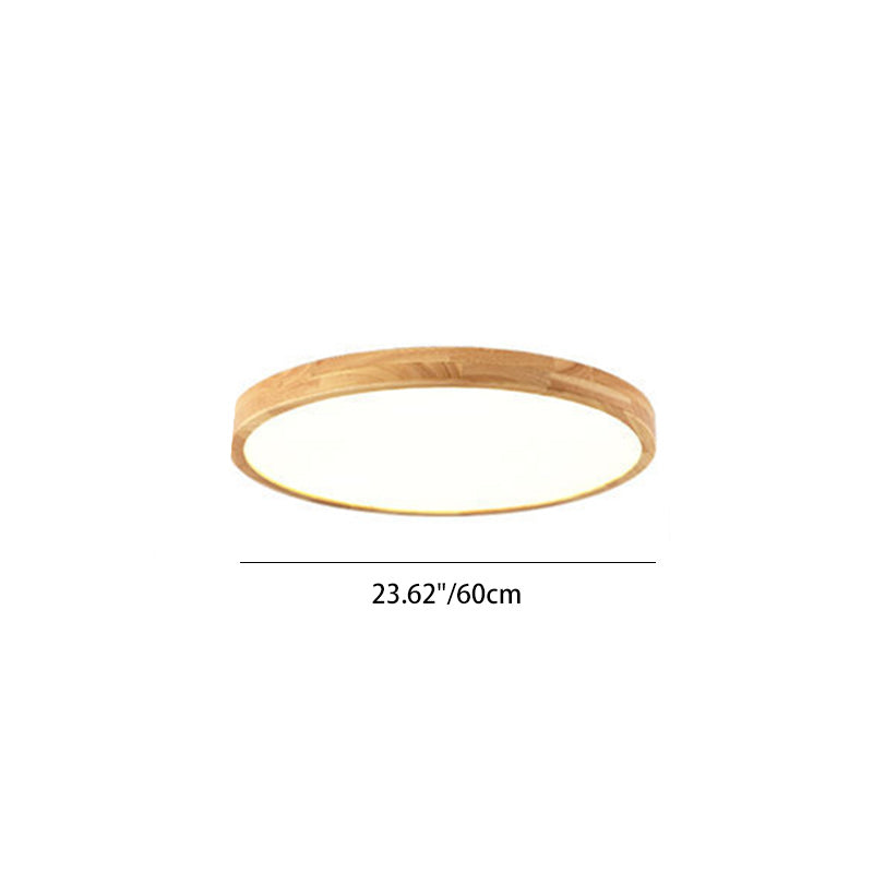 Contemporary Scandinavian Round Solid Wood Acrylic LED Flush Mount Ceiling Light For Study