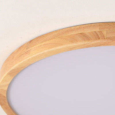 Contemporary Scandinavian Round Solid Wood Acrylic LED Flush Mount Ceiling Light For Study