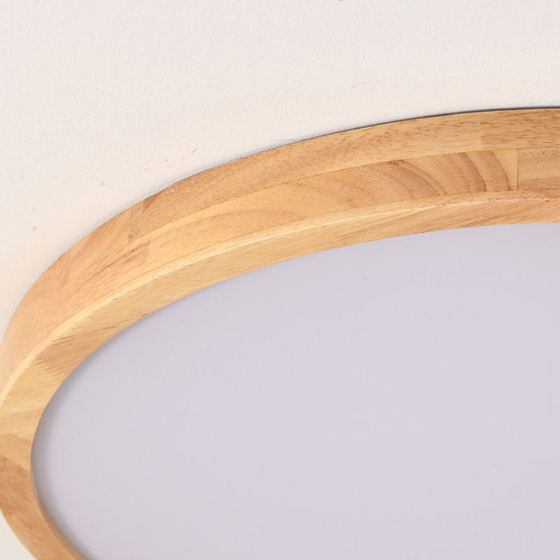 Contemporary Scandinavian Round Solid Wood Acrylic LED Flush Mount Ceiling Light For Study