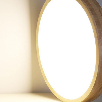 Contemporary Scandinavian Round Solid Wood Acrylic LED Flush Mount Ceiling Light For Study
