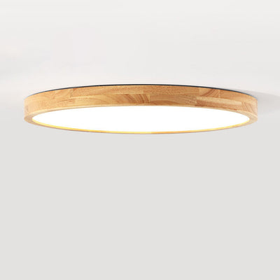Contemporary Scandinavian Round Solid Wood Acrylic LED Flush Mount Ceiling Light For Study