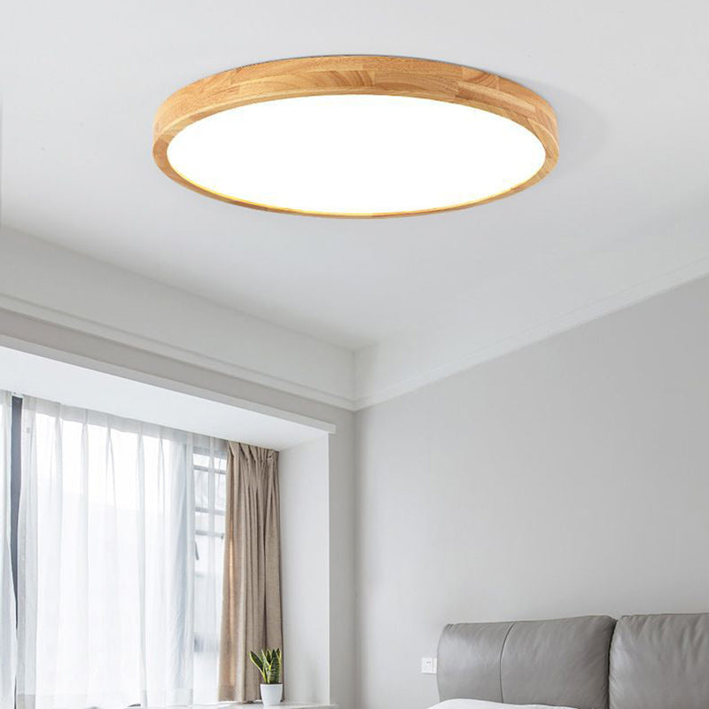 Contemporary Scandinavian Round Solid Wood Acrylic LED Flush Mount Ceiling Light For Study