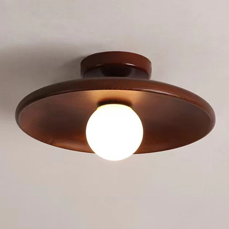 Contemporary Scandinavian Disc Solid Wood 1-Light Semi-Flush Mount Ceiling Light For Hallway