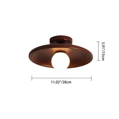 Contemporary Scandinavian Disc Solid Wood 1-Light Semi-Flush Mount Ceiling Light For Hallway