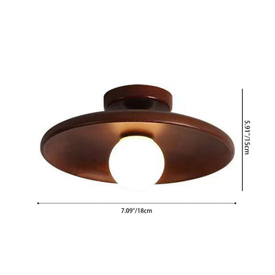 Contemporary Scandinavian Disc Solid Wood 1-Light Semi-Flush Mount Ceiling Light For Hallway