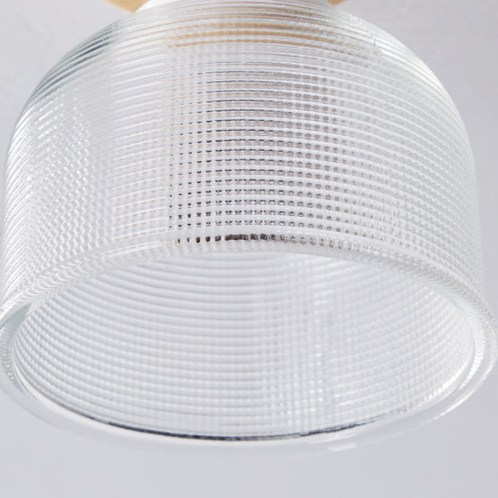 Traditional Japanese Flower Disc Glass Wood 1-Light Semi-Flush Mount Ceiling Light For Hallway