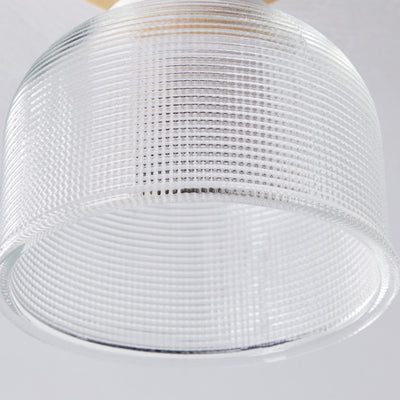 Traditional Japanese Flower Disc Glass Wood 1-Light Semi-Flush Mount Ceiling Light For Hallway