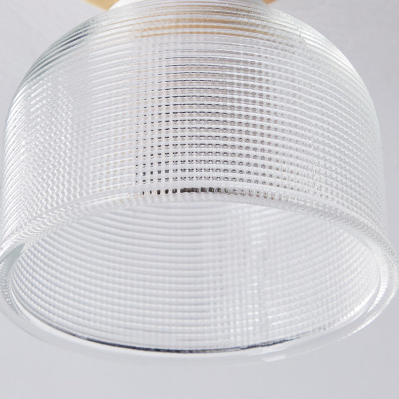 Traditional Japanese Flower Disc Glass Wood 1-Light Semi-Flush Mount Ceiling Light For Hallway