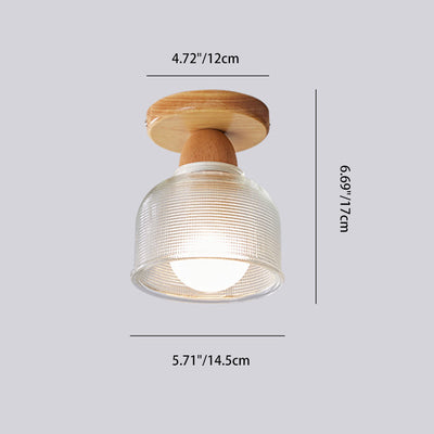 Traditional Japanese Flower Disc Glass Wood 1-Light Semi-Flush Mount Ceiling Light For Hallway