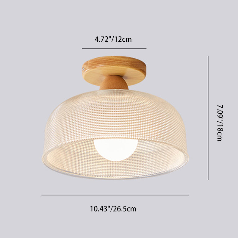 Traditional Japanese Flower Disc Glass Wood 1-Light Semi-Flush Mount Ceiling Light For Hallway