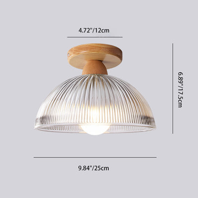 Modern Minimalist Bowl Glass Wood 1-Light Semi-Flush Mount Ceiling Light For Hallway
