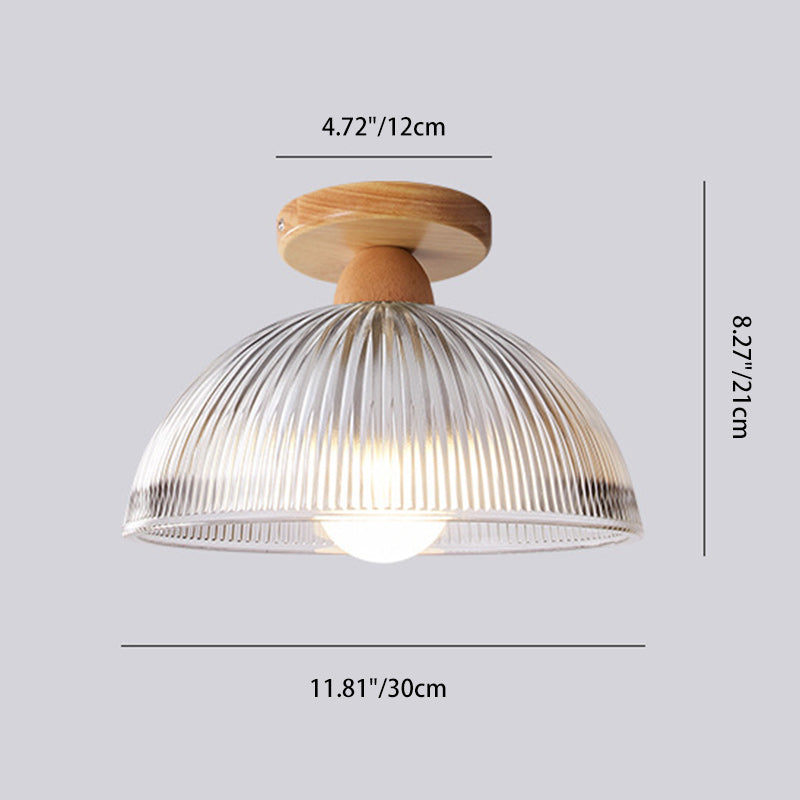 Modern Minimalist Bowl Glass Wood 1-Light Semi-Flush Mount Ceiling Light For Hallway
