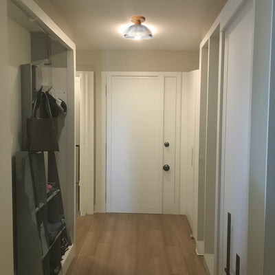 Modern Minimalist Bowl Glass Wood 1-Light Semi-Flush Mount Ceiling Light For Hallway