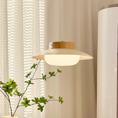 Traditional Japanese Round Acrylic Wood LED Pendant Light For Dining Room