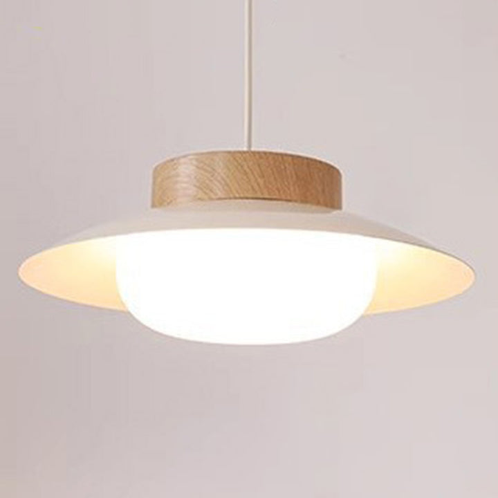 Traditional Japanese Round Acrylic Wood LED Pendant Light For Dining Room