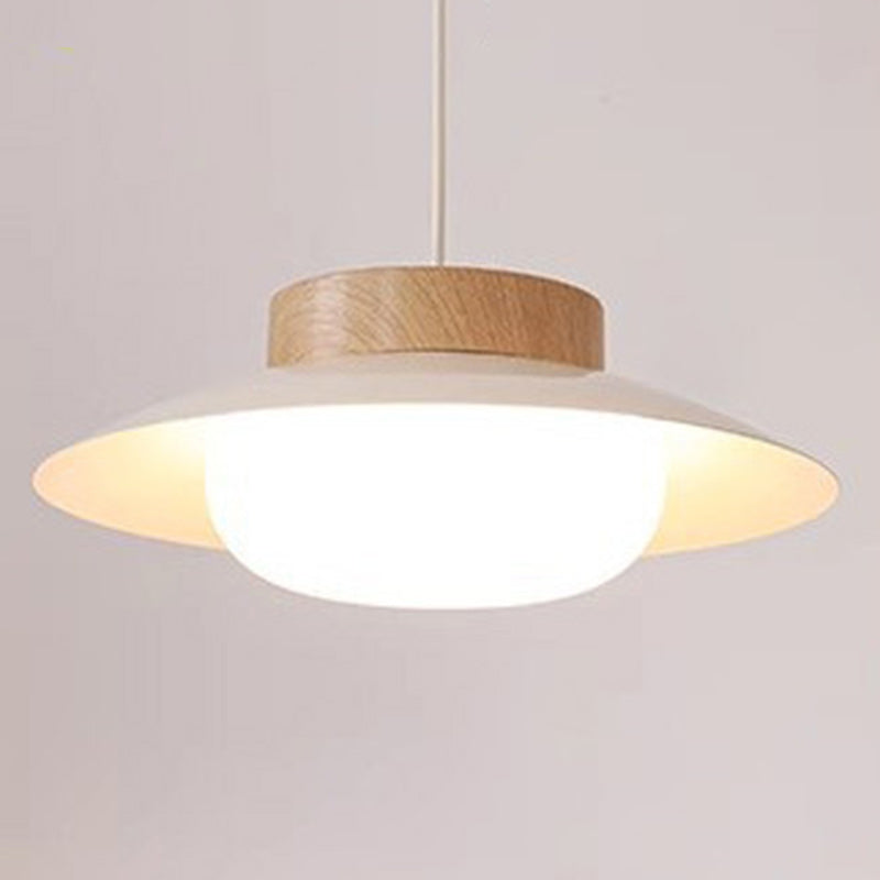 Traditional Japanese Round Acrylic Wood LED Pendant Light For Dining Room