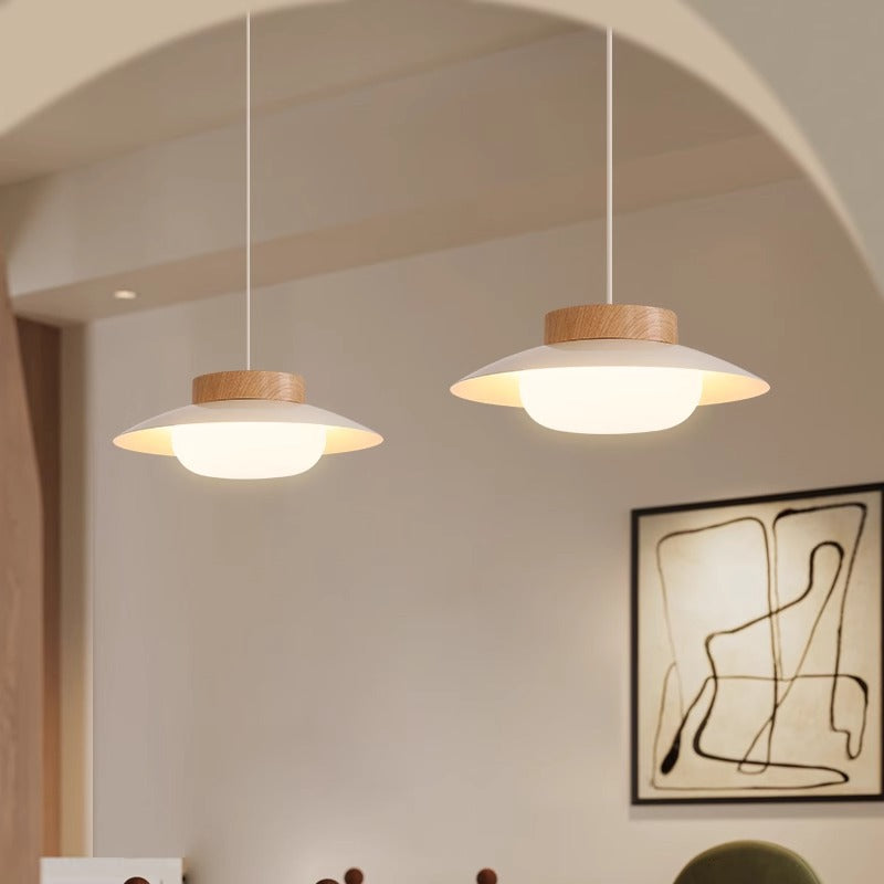Traditional Japanese Round Acrylic Wood LED Pendant Light For Dining Room