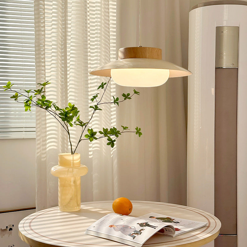 Traditional Japanese Round Acrylic Wood LED Pendant Light For Dining Room