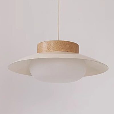 Traditional Japanese Round Acrylic Wood LED Pendant Light For Dining Room