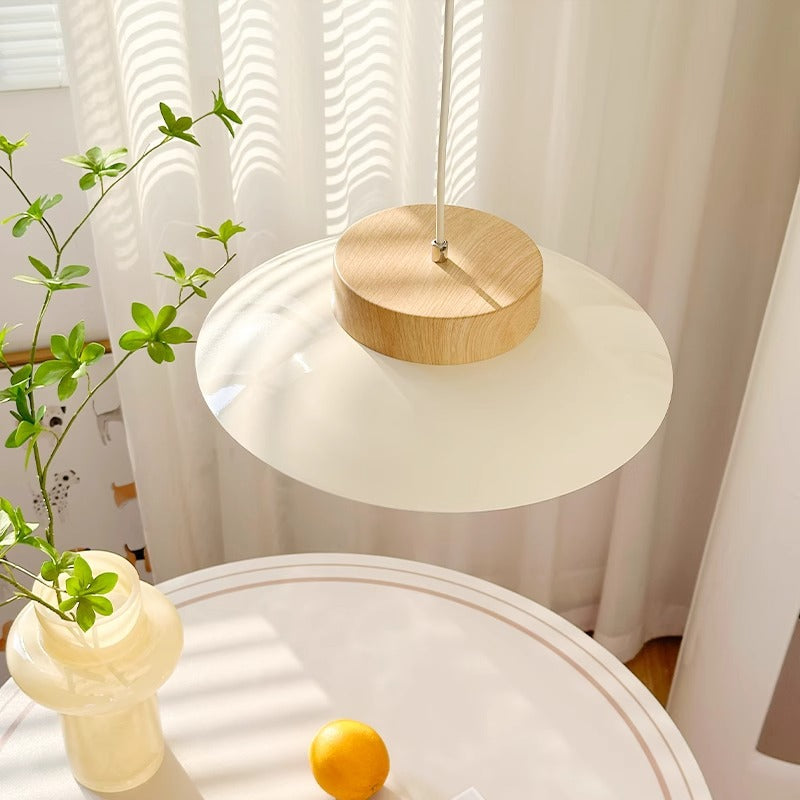 Traditional Japanese Round Acrylic Wood LED Pendant Light For Dining Room