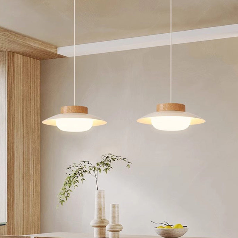Traditional Japanese Round Acrylic Wood LED Pendant Light For Dining Room