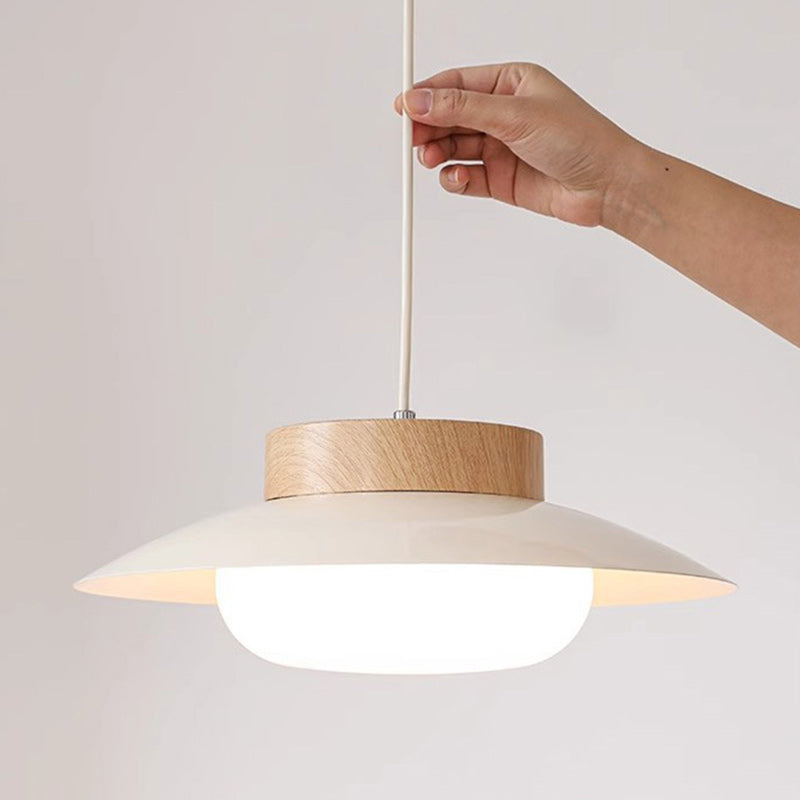 Traditional Japanese Round Acrylic Wood LED Pendant Light For Dining Room