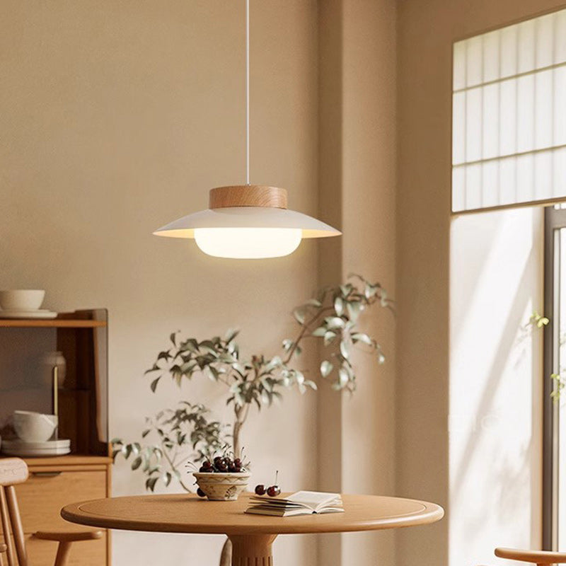 Traditional Japanese Round Acrylic Wood LED Pendant Light For Dining Room